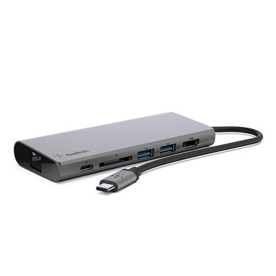 Belkin USB-C Hub, 6-in-1 Multi-Port Docking Station, Docking Station for iPad, iPad Pro, iPad Mini, MacBook, & More - 60W Power Delivery 3.0, 4K HDMI USB-A Ethernet & SD Card Ports