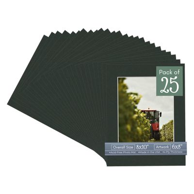 CountryArtHouse Textured Black Acid Free 8x10 Picture Frame Mats with White Core Bevel Cut for 6x8 Pictures - Fits 8x10 Frame - Pack of 25 Mats