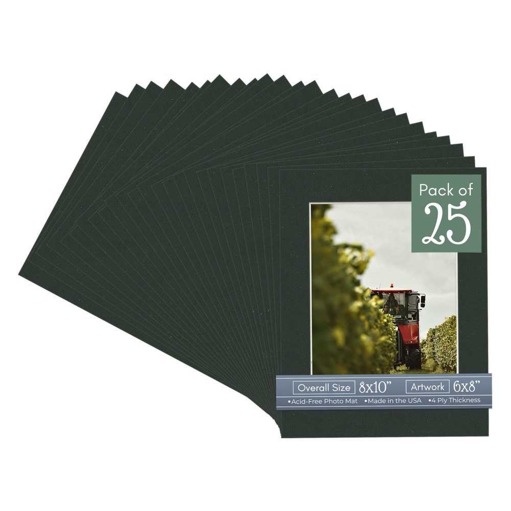 CountryArtHouse Textured Black Acid Free 8x10 Picture Frame Mats with White Core Bevel Cut for 6x8 Pictures - Fits 8x10 Frame - Pack of 25 Mats