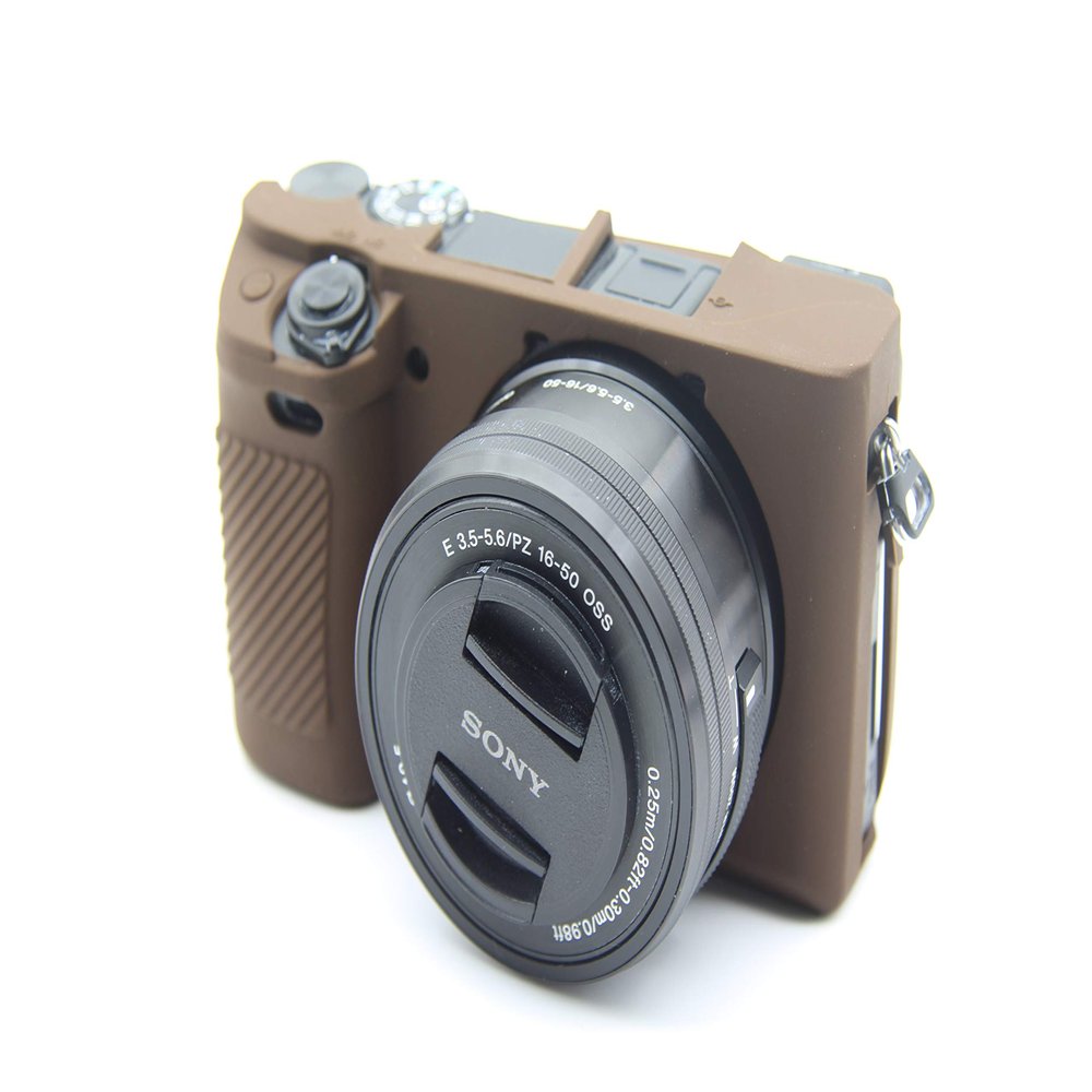 A6400 Case, BolinUS Fullbody Ultra-Thin Lightweight Rubber Soft Silicone Housing Case Bag Cover for Sony Alpha A6300 A6400 (Coffee)