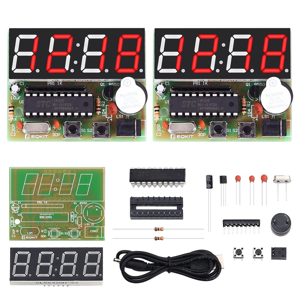 2 Pack, MiOYOOW 4-Digit Digital Clock Kits with PCB, DIY Alarm Clock Soldering Project Kit for Learning Electronics Soldering Practice with English Instructions