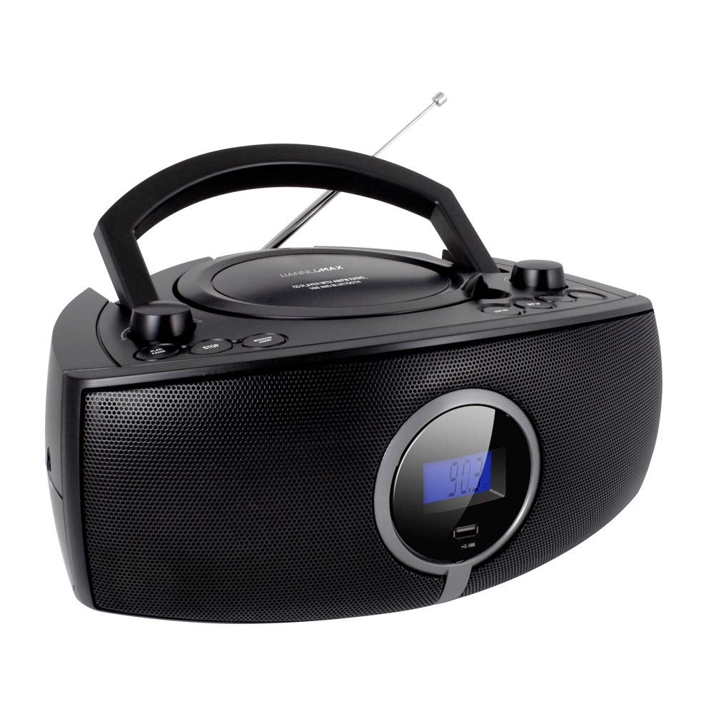 HANNLOMAX HX-316CD CD/MP3 Boombox, AM/FM Radio, Digital Radio Frequency Display, Bluetooth, USB Port for MP3 Playback, LCD Display, Aux-in, AC/DC Power Source (Black)