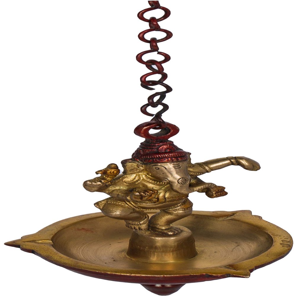 Exotic India Dancing Ganesha Roof Hanging Lamp - Brass Sculpture