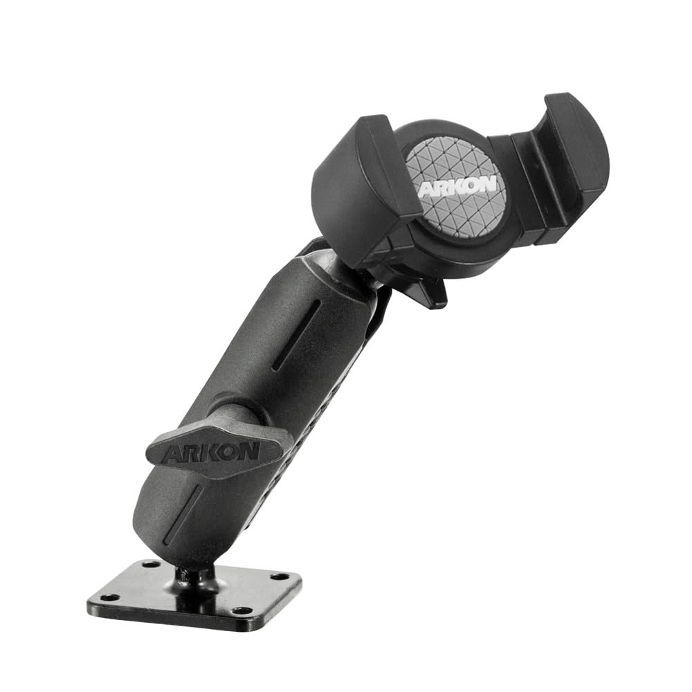 ARKON Mounts RoadVise XL Phone Holder with Metal Drill Base Mount | for Phones & Midsize Tablets | Adjustable Arm | Secure Drill Base Mount | Compatible with iPhone, Galaxy, Google, and More