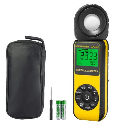 Digital Light Meter,Illuminance Meter Range up to 300,000 Lux Handheld Ambient Temperature 270Degree Rotatable Detector/0.4 Second Response