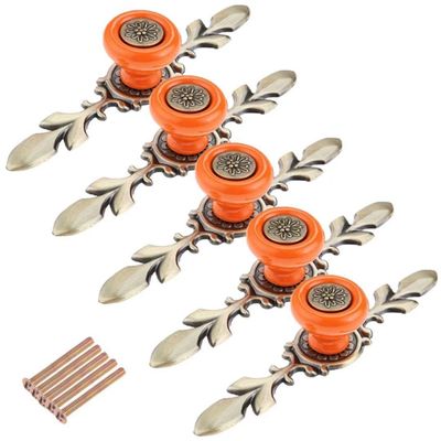 FirstDecor 5pcs Retro Cabinet Hardware Handle Pull, Orange Drawer Handle Dresser Kitchen Cupboard Furniture Hardware Door Pulls and Knobs QC-DATG02
