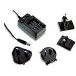 Mean Well GE30I24-P1J Wall Mount AC Adapters 30W 24V 1.25A Interchangeable AC Plug, for US UK AU EU, DC P1J Positive Center Barrel Plug, 2.1 ID x 5.5 OD x 11mm, Level VI, Input: 90~264 VAC