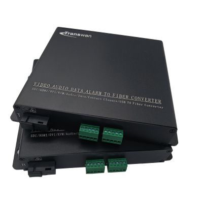 2 Ch 2 Way (Bi-Directional) Line- Level Balanced Audio Over Fiber Extender to 10 Kilometers, Supports 16-Bit Broadcast Quality Audio, with Standard Green Terminal Leads