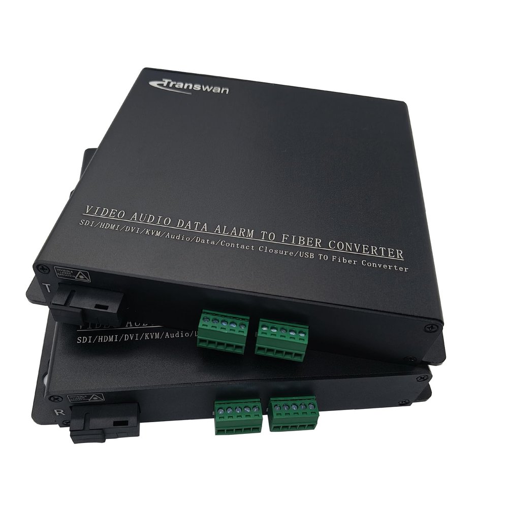 2 Ch 2 Way (Bi-Directional) Line- Level Balanced Audio Over Fiber Extender to 10 Kilometers, Supports 16-Bit Broadcast Quality Audio, with Standard Green Terminal Leads