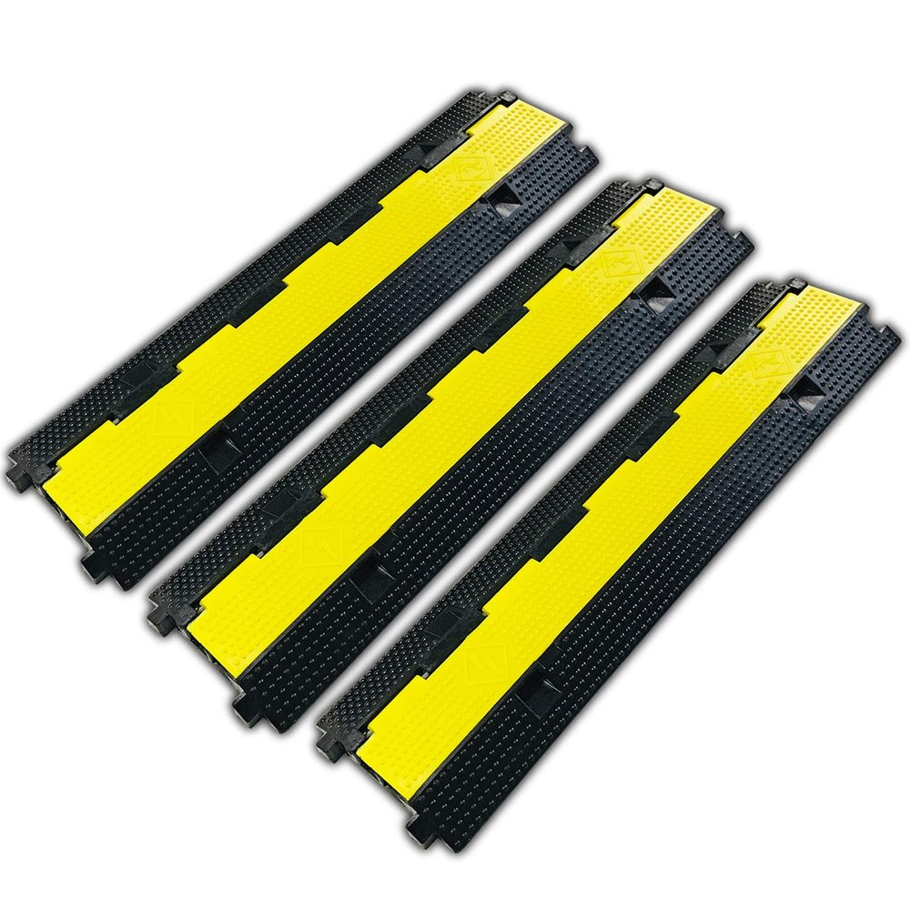 F COME 3 Pack Rubber Cable Ramp Hose Cable Protector Ramp 2 Channel 22000Lbs Load Capacity Traffic Speed Bump Wires Power Lines Extension Cord Cover for Indoor Outdoor