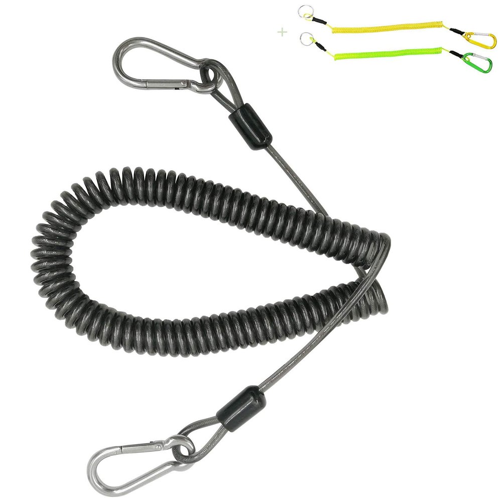 Drchoer Fishing Rod Lanyard for Trolling: 10ft-150LB Saltwater Rod Reel Safety Tether - Retractable Fishing Tool Coil Lanyard for Deep Sea Pole Kayak Paddles Leash - Black