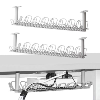 2 Packs Cable Management Tray, 14 inch Under Desk Cable Holder for Wire Organization, Heavy Metal Cord Organizer Ideal for Computer Home Office Standing Desks to Hide Power Strips (Gray)