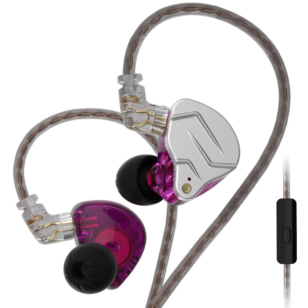 erjigo KZ ZSN Pro Dynamic Hybrid Dual Driver in Ear Earphones Detachable Tangle-Free Cable Musicians in-Ear Earbuds Headphones (Purple with Microphone)
