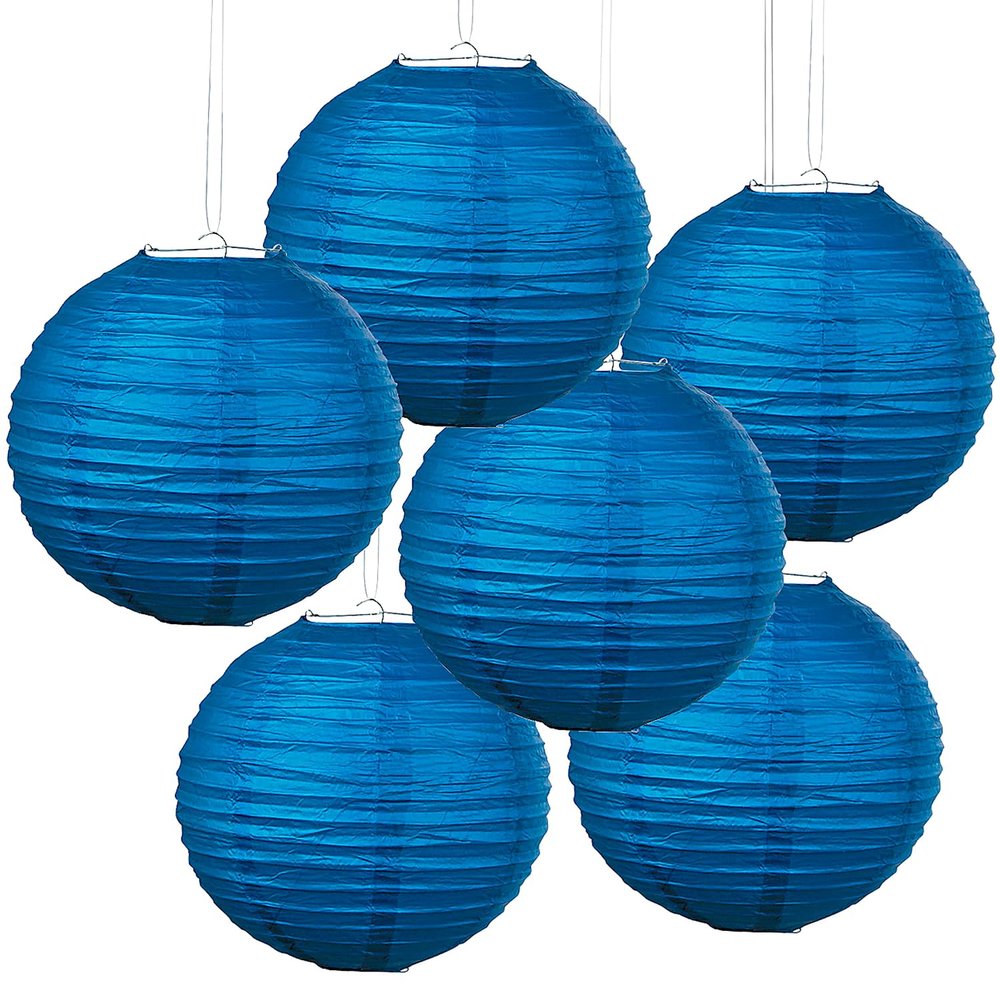 Blue Hanging Paper Lanterns, 12 inch - Set of 6 - Party Decor