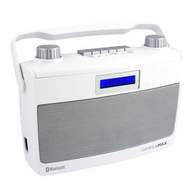 HANNLOMAX HX-500R Portable AM/FM Radio, Bluetooth, USB Port for MP3 Playback, Aux-in, AC/DC Dual Power Source. (White)