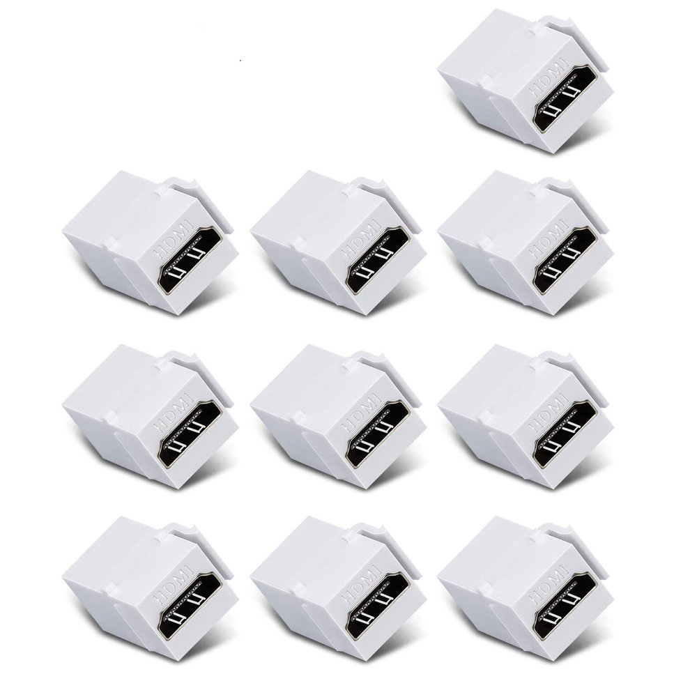 10 Pack HDMI Keystone,HDMI Jack, HDMI Coupler, Female to Female HDMI Keystone, Snap-in Insert HDMI Connectors, Support 4K for Wall Plate - White
