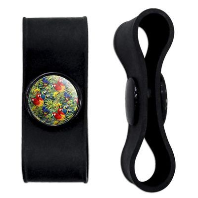 GRAPHICS & MORE Majestic Macaws Colorful Rainforest Pattern Headphone Earbud Cord Wrap - Charging Cable Manager - Wire Organizer Set of 2 - Black