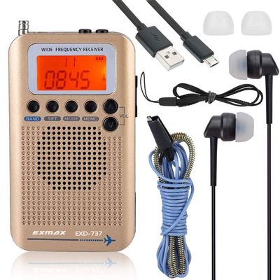 EXMAX EXD-737 Full Band Frequency Shortwave Radio Receiver Airband Portable Handheld Aircraft Digital Alarm Speaker Extend Antenna LCD Screen Orange Backlight Indoor & Outdoor Activities Home-Golden