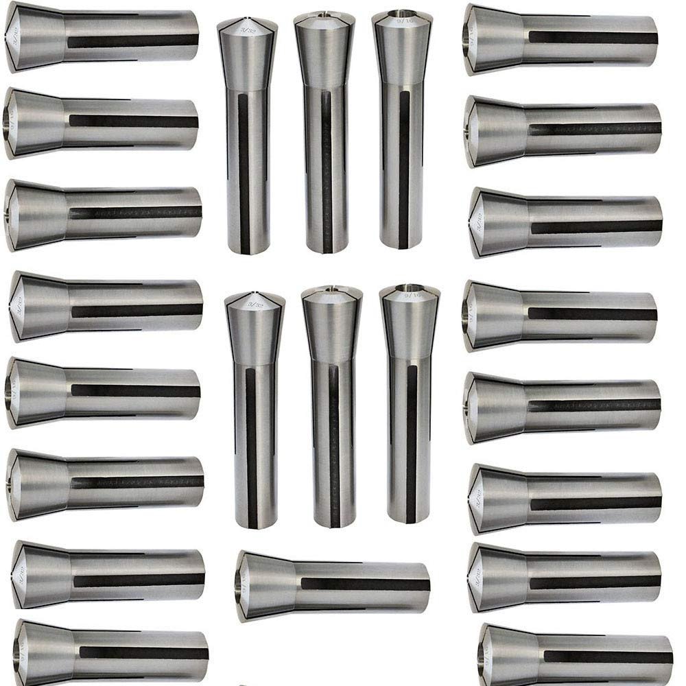 MH GLOBAL Set of 23 Pcs High Grade and Precision Ground R8 Collet Size 1/16 to 3/4 inch