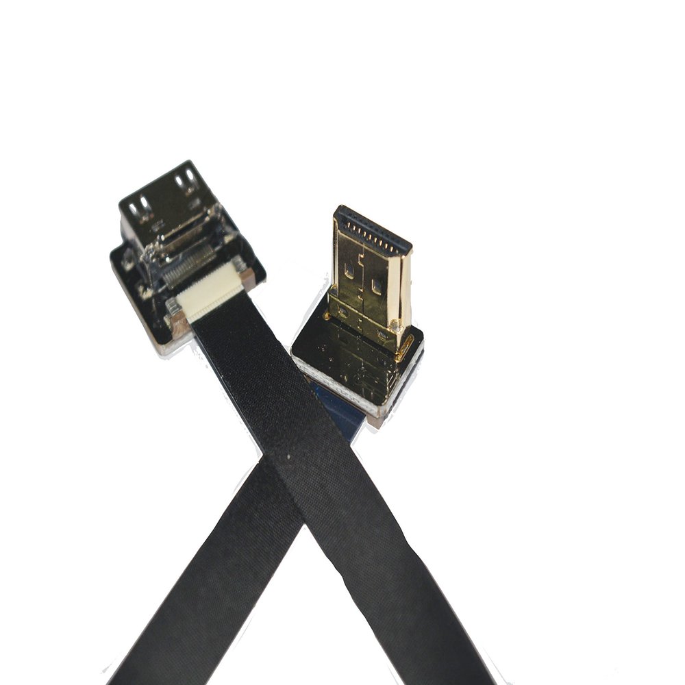 Soft Flat Slim Thin Standard HDMI FFC FPV HDMI Cable Standard HDMI Female Receptacle Plug to Standard HDMI Male 90 Degree Male for Raspberry Gimbal rig Aerial Shooting FPV Black (80CM)