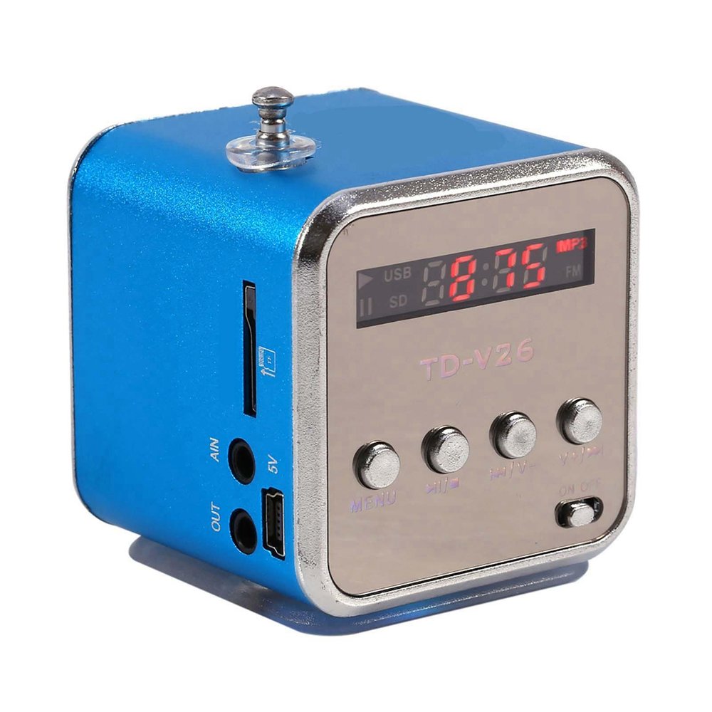 Yoidesu TD-V26 Portable Mini Speaker Music Player FM Radio Battery Powered Mini Digital Display Screen Speaker Music Player for Computer&Cell Phone Support TF Card and U Disk (Blue)