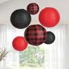 Fun Express Red Buffalo Plaid Hanging Paper Lanterns 8"-12", 6 Pieces view 3