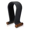 Navaris Omega Headphone Stand - Synthetic Leather Headset Hanger with Wood Base - Holder for Wired, Wireless, Gaming, DJ, Studio Headphones - Black view 3