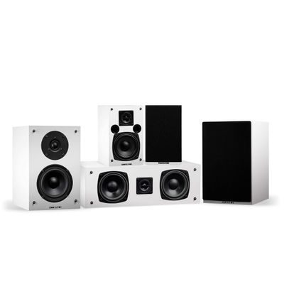Fluance Elite High Definition Compact Surround Sound Home Theater 5.0 Channel Speaker System Including 2-Way Bookshelf, Center Channel and Rear Surround Speakers - White (SX50WHC)