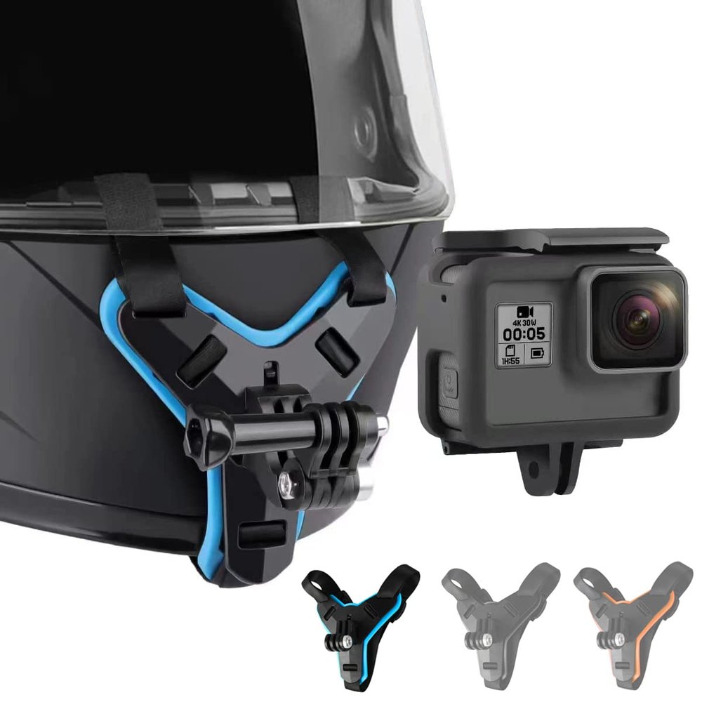 Lupholue Motorcycle Helmet Chin Strap Mount Compatible with GoPro Hero 12, 11, 10, 9, 8, 7, (2018), 6, Hero Black, Insta 360, Session, Xiaomi Yi, SJCAM (Blue)