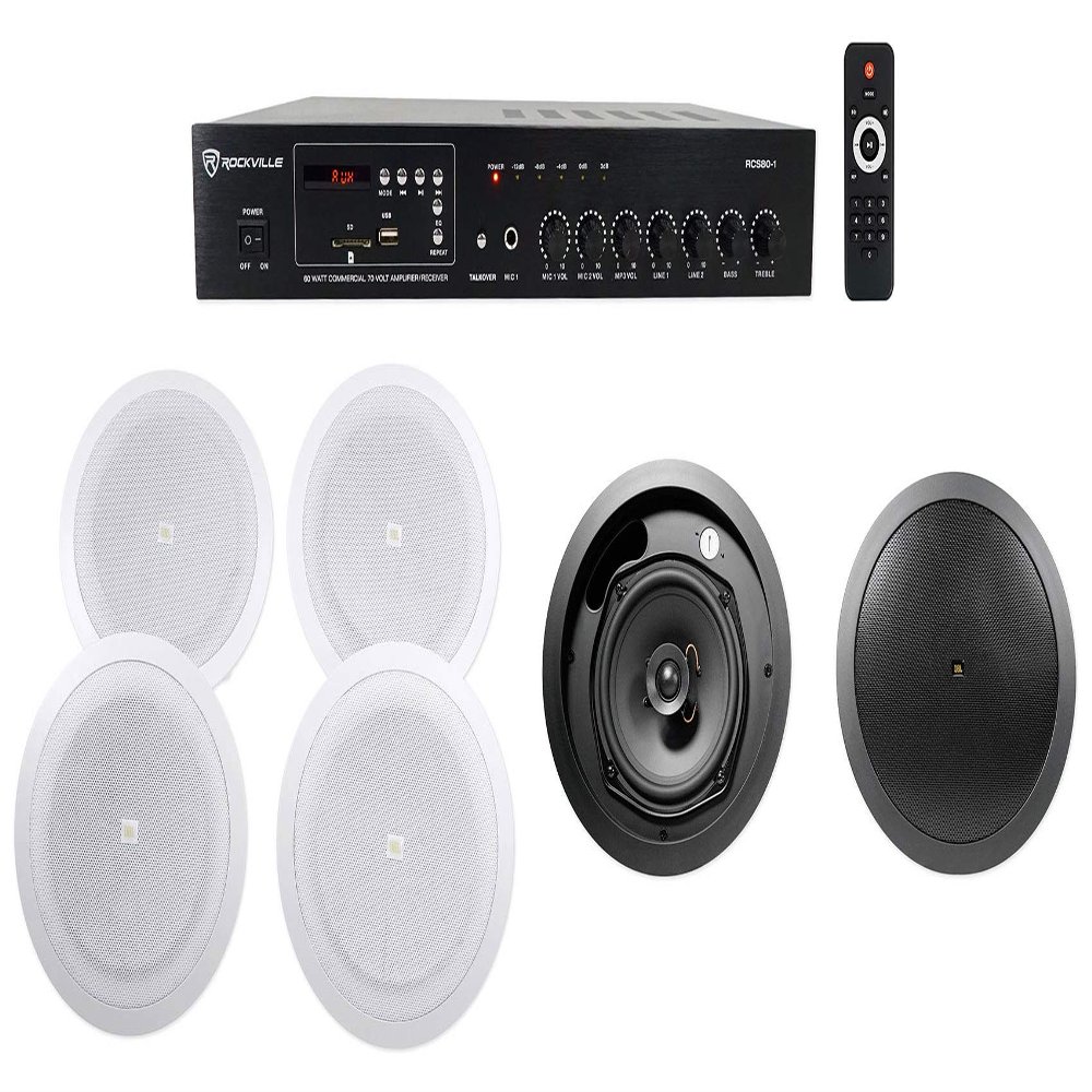 JBL Black 6.5" Front of House+(4) 8" Background Speakers+Amp Restaurant/Bar/Cafe