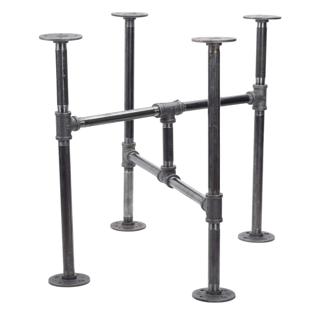 PIPE DECOR End Table Leg Set, Rustic Industrial Side Table Base Kit, Dark Grey Black Rough Pipes and Fittings Heavy Weight Construction, Turnpike Design