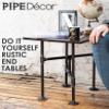 PIPE DECOR End Table Leg Set, Rustic Industrial Side Table Base Kit, Dark Grey Black Rough Pipes and Fittings Heavy Weight Construction, Turnpike Design view 3