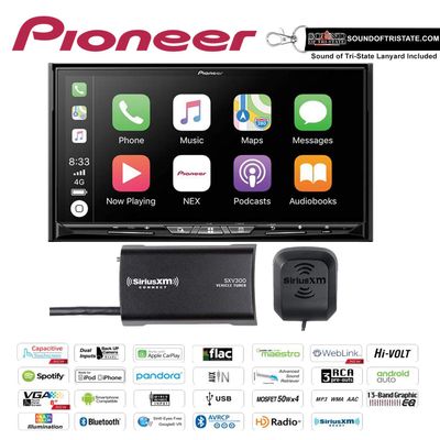 Pioneer AVIC-W8500NEX 6.94" DVD Navigation Receiver with Wireless Apple Carplay & Android Auto, Bluetooth with SiriusXM Tuner Bundle with Sound of Tri-State Lanyard
