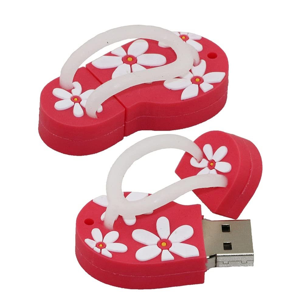 32GB Flip Flop Shape USB Stick USB 2.0 Memory Stick Flash Drive PenDrive Thumb Drive U Disk Data Storage USB Flash Disk with Chain (Red)