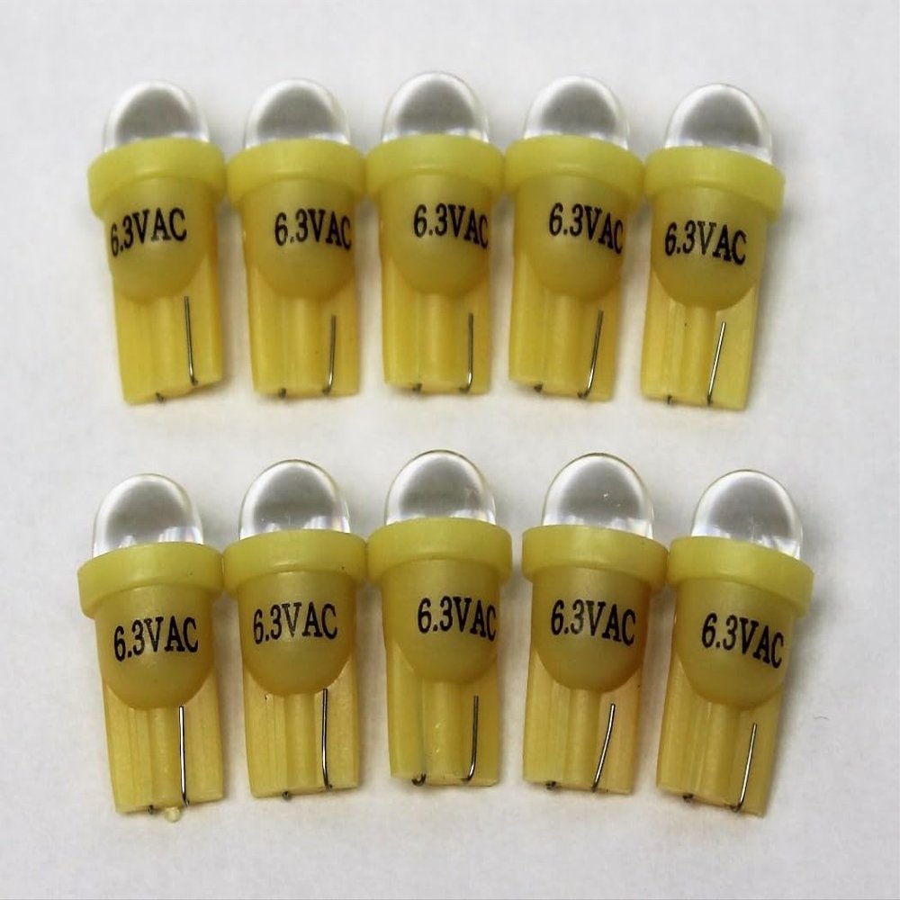 RetroArcade.us 10 Pack Pinball Replacement Bulb LED 6.3 Volt AC, 555 Clear Wedge Base T10 Cool Yellow Short