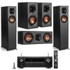 Klipsch 2 Pack R-610F Floorstanding Home Speaker - Bundle with -41M Bookshelf Speakers, 52C Center Channel Home Speaker, Denon AVR-S670H 75W 5.- 8K Network AV Receiver view 1