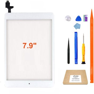 JPUNG for iPad Mini 1/iPad Mini 2 Screen Replacement,A1432 A1454 A1455 A1489 A1490, Touchscreen Digitizer (White), with Home Button, Full Repair Kit