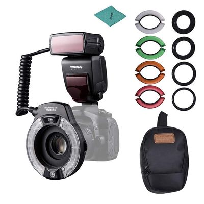 YONGNUO YN14EX II Macro Ring Flash Light Kit with Large Size LCD Display Adapter Rings Color Temperature Filters Hot Shoe Mount Compatible with Canon DSLR Cameras