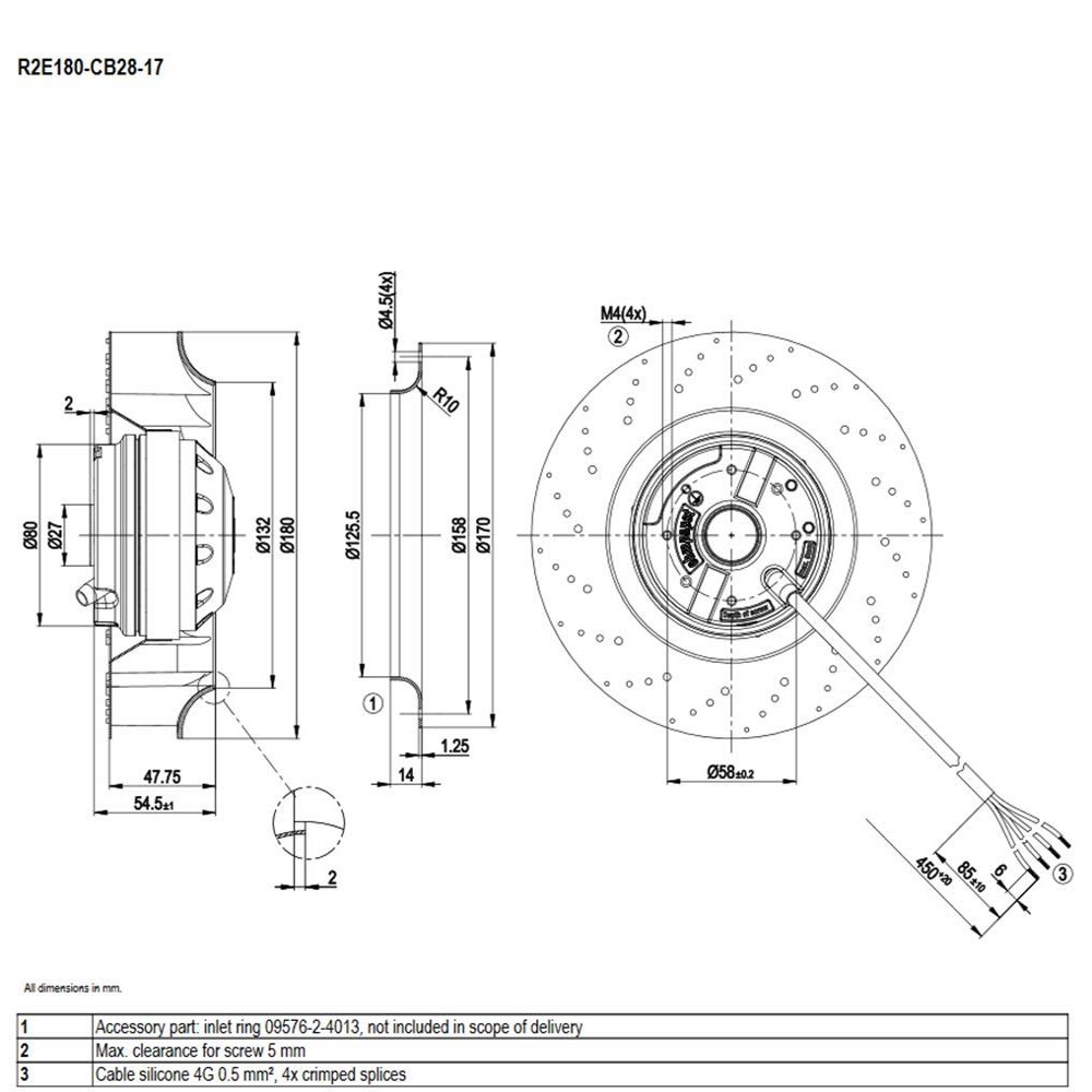 HRSTAR New Original Centrifugal Turbo Fan R2E180-CB28-17 230V Size180mm Cooling Fans