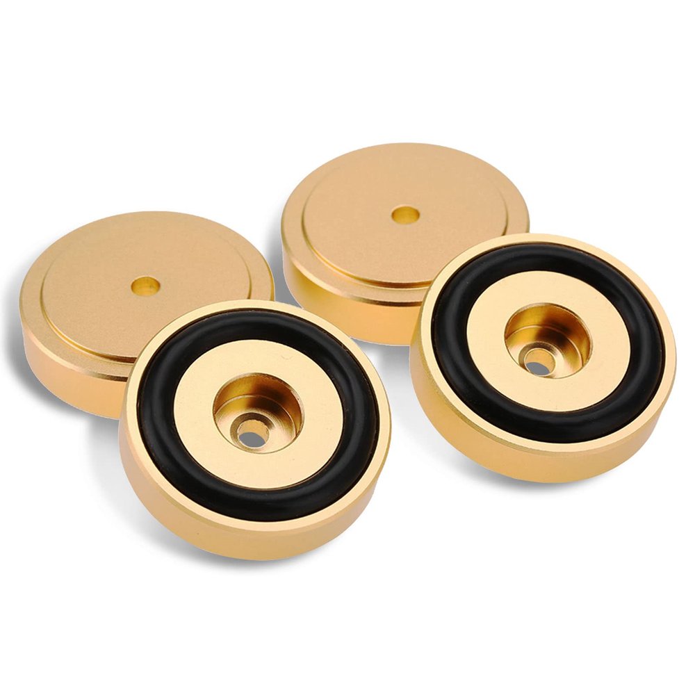 4Pcs Anti Vibration Amplifier Feet, 40 * 10mm Aluminium Alloy Universal Copper Speaker Spikes Pads Base Pad Isolation Sand Blasting Amplifier Pads Feet.(Gold)
