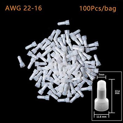 Davitu 100pcs/pack Closed End Crimp Caps Electrical Wire Cable Terminals Connectors Cap Nipple AWG 12-10/16-14/22-16 - (Color: AWG 22-16)