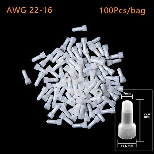 Davitu 100pcs/pack Closed End Crimp Caps Electrical Wire Cable Terminals Connectors Cap Nipple AWG 12-10/16-14/22-16 - (Color: AWG 22-16)