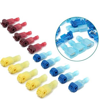 Davitu 20sets Red/Blue/Yellow T-Taps & Male Wire Connectors Splice Electrical Wiring Insulated Wire Terminal Avoid Broken Line - (Color: Red 20Sets)