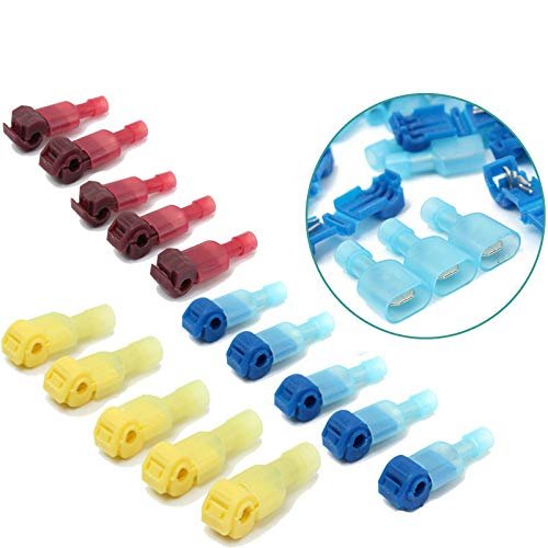 Davitu 20sets Red/Blue/Yellow T-Taps & Male Wire Connectors Splice Electrical Wiring Insulated Wire Terminal Avoid Broken Line - (Color: Red 20Sets)