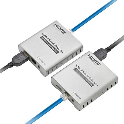 Expert Connect ET4K60M 4K@60Hz HDMI 2.0 Extender Over Cat6/Cat7 up to 200 ft, HDR10, HDCP 2.2, 18 Gbps, IR Pass-Through, HDMI Loop-Out, Cascading, Metal Housing TX/RX Kit