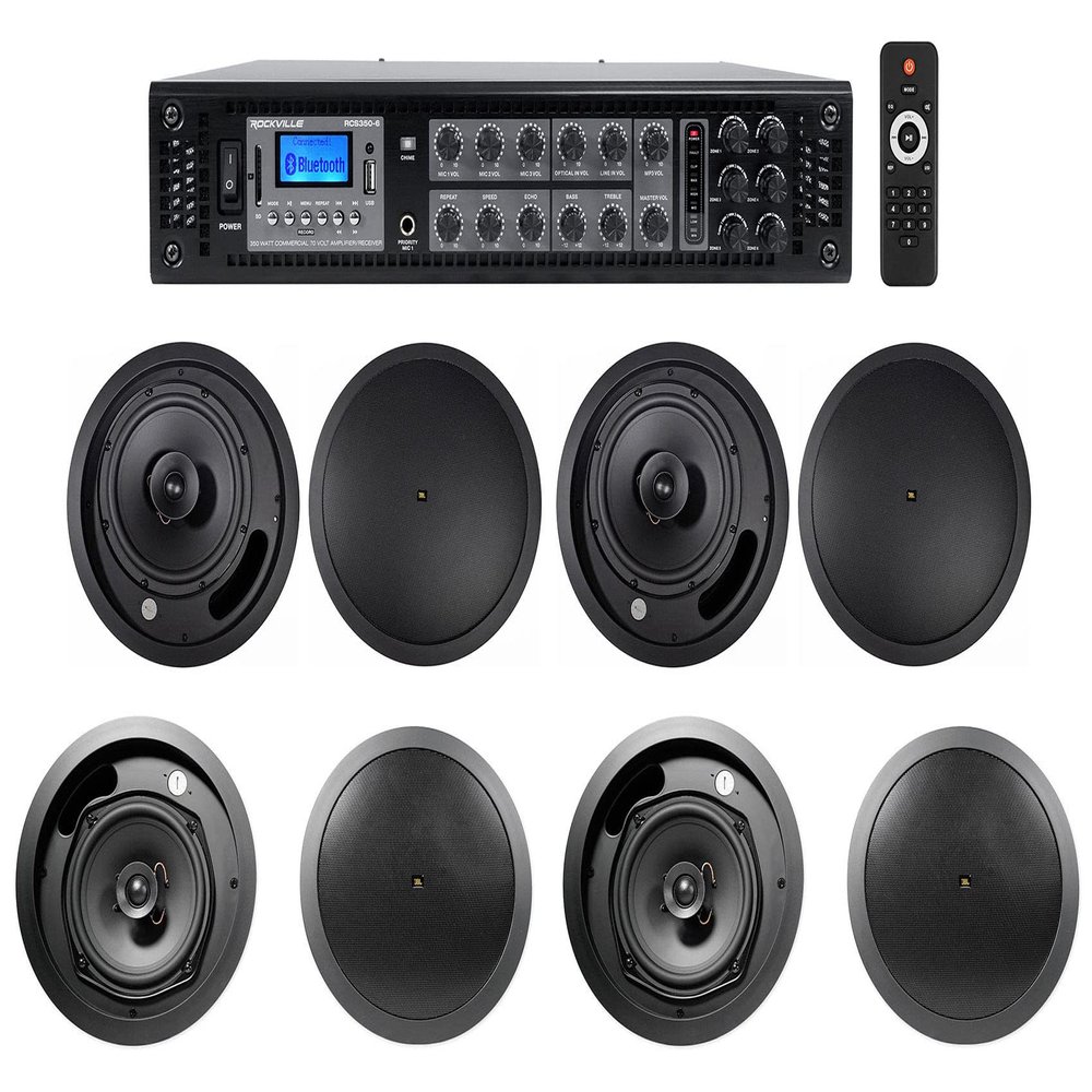 4 JBL 8"+4 6.5" Commercial Black Ceiling Speakers+Amplifier for Restaurant/Bar