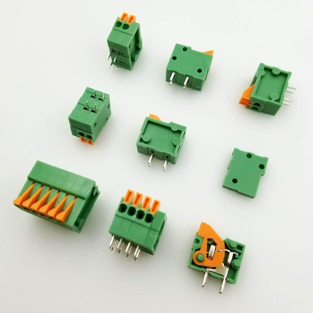 Davitu 5Pcs/KF141R 2/3/4/5/6/7/8/9/10/12 Pin 2.54mm Pitch 150V 1A Pcb Connector Spring Screless Terminal Block Right Angle Green PCB - (Pins: 5PCS KF141R-2Pin)