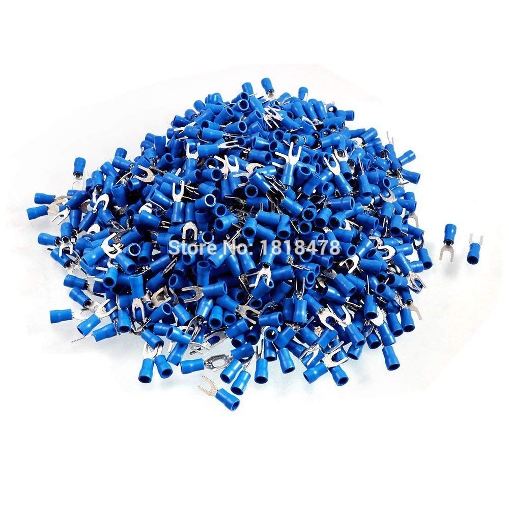 Davitu 1000 Pcs SV2-4M AWG 16-14 Blue Pre Insulated Fork Terminals Connector - (Color: Black)