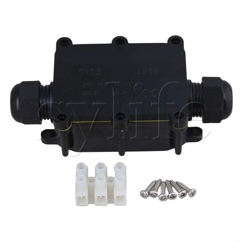 Davitu Black 2 Way Cable Wire Connectors Junction Box IP68 Waterproof Sunproof