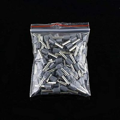 Onvas 100PCS E1508 E1510 E1512 E1518 Insulated Ferrules Terminal Block Cord End Wire Connector 1.5mm2, Crimp Terminator - (Color: gray, Pins: E1512)